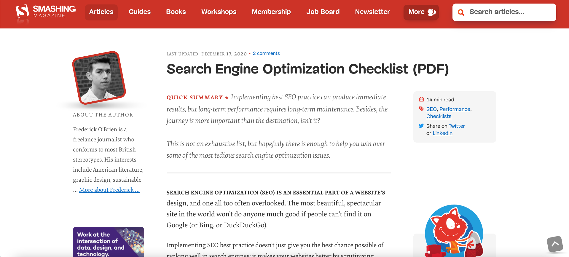 Screenshot of Smashing Magazine Website